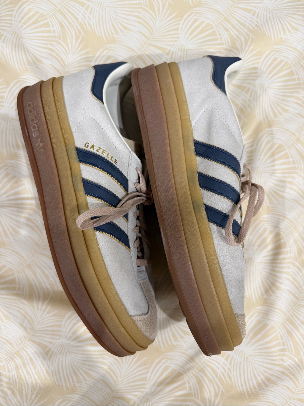 adidas Gazelle Suede Sneakers in White, Navy & Brown Gum